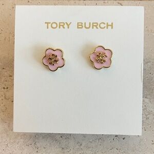 Tory Burch Pink and Gold Flower Earrings